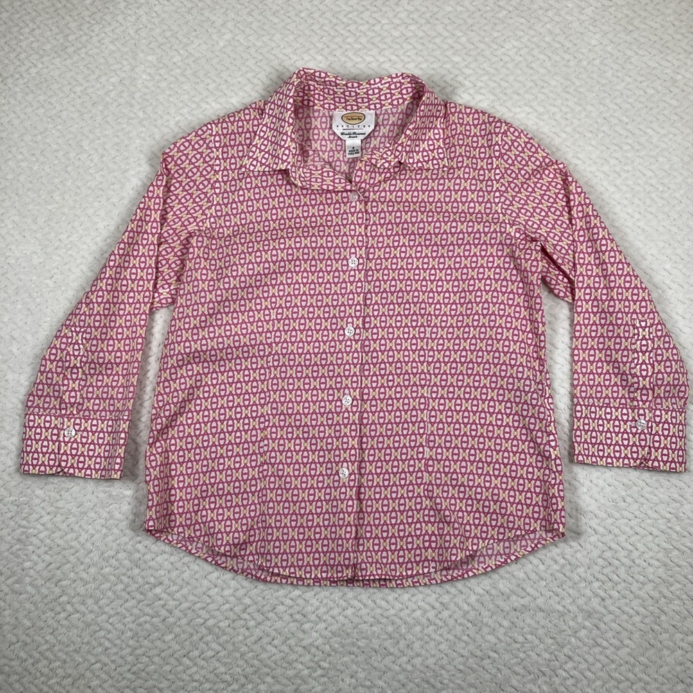 Talbots Button Up Top Small Sz 4 Pink Stretch Wrinkle‎ Resistant Business Office